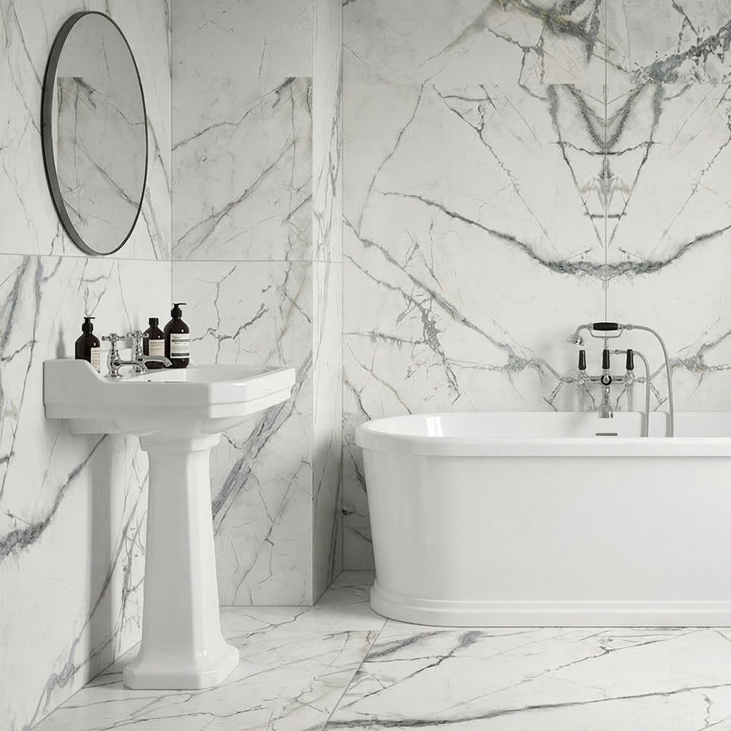 Rome Invisible White Matt Marble Tile