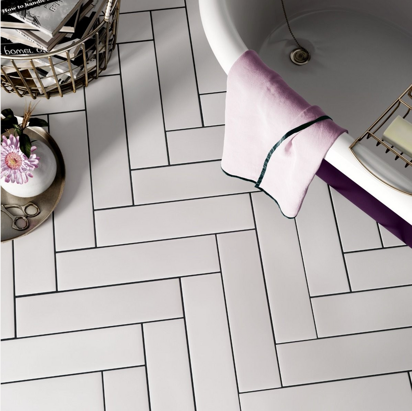 STRAND WHITE PLUME HERRINGBONE FLOOR WALL TILE | YTC Yorkshire Tile ...